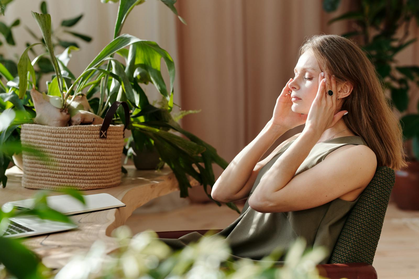 Woman having headache during divorce process